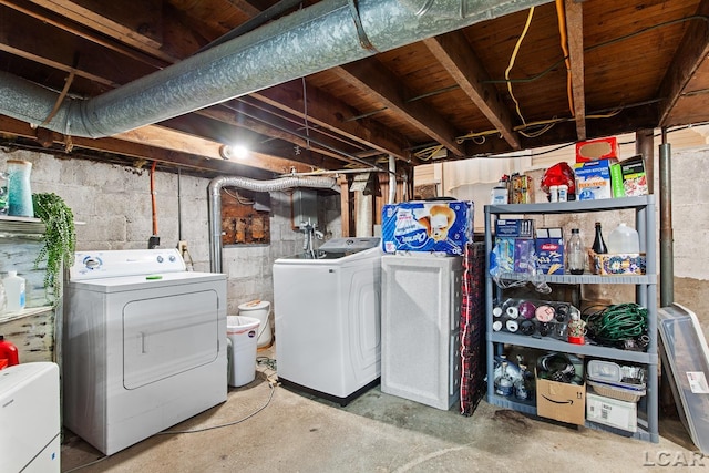 basement featuring washing machine and dryer