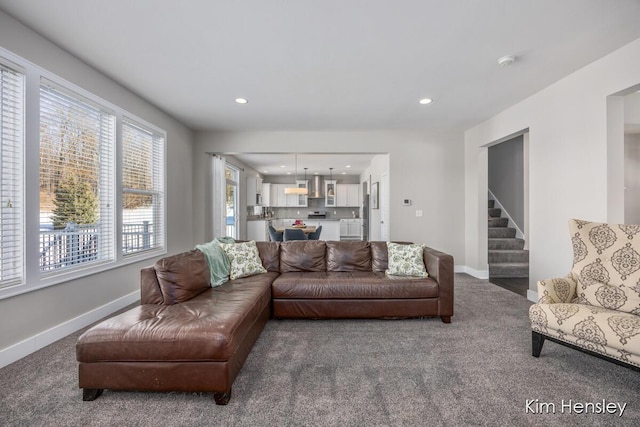 living room featuring carpet