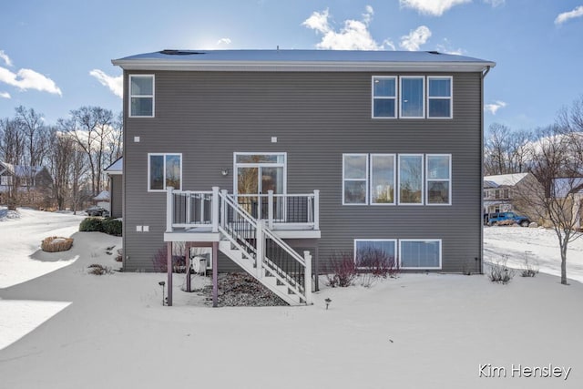 view of snow covered property