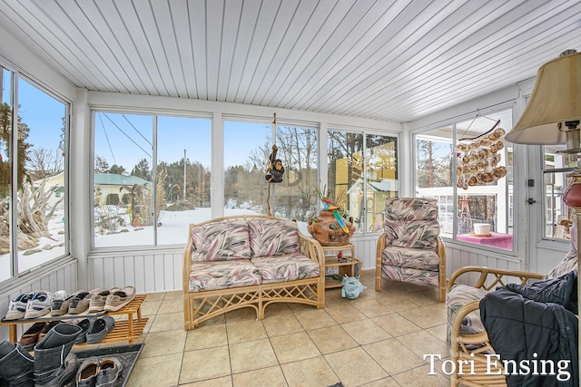 sunroom / solarium with wood ceiling