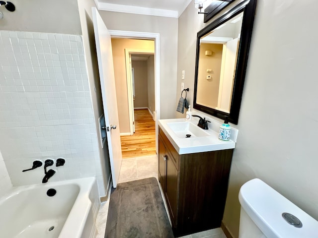 full bathroom featuring vanity, tile patterned floors, shower / washtub combination, and toilet