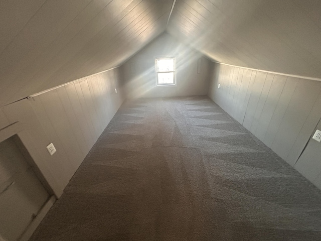 additional living space with carpet flooring and vaulted ceiling