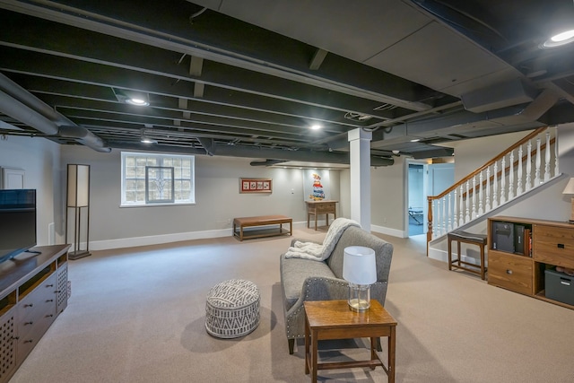 basement with carpet floors