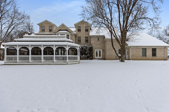 view of snow covered building