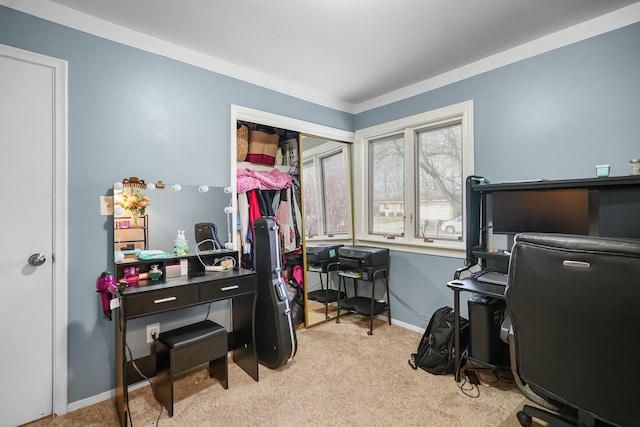 view of carpeted home office