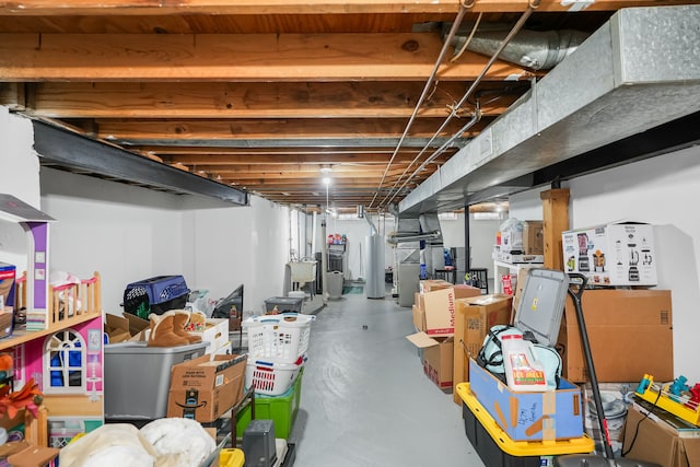 basement with sink and gas water heater