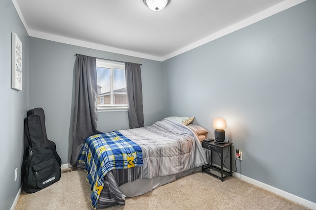 bedroom with light carpet