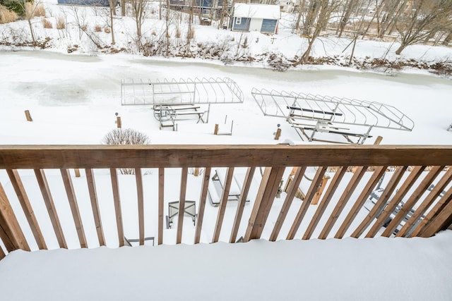 view of snow covered deck