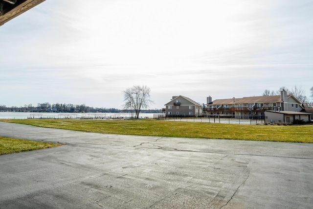 view of road with a water view