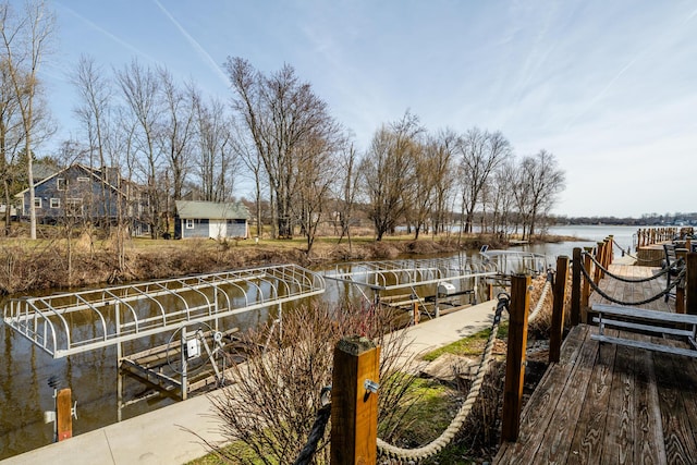 dock area featuring a water view