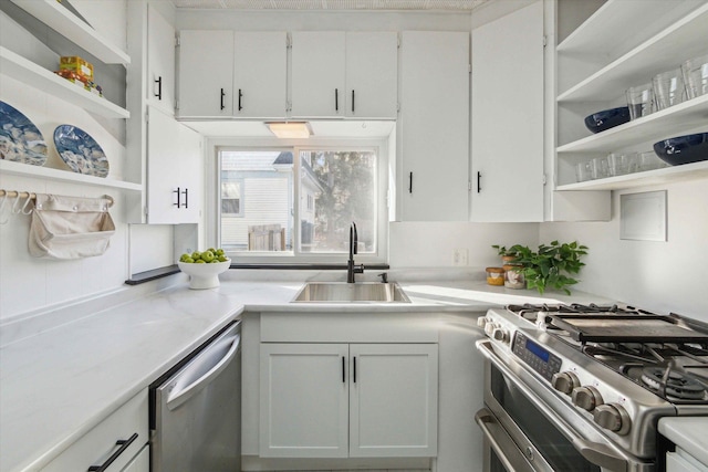 kitchen with sink, stainless steel appliances, and white cabinets