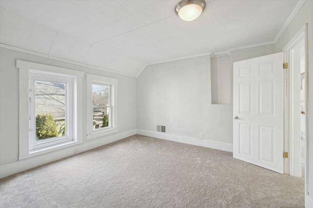 additional living space with vaulted ceiling and carpet flooring