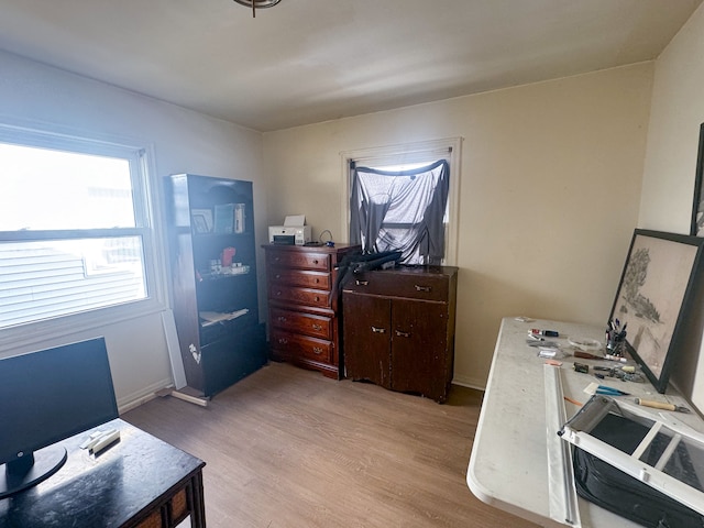 home office featuring light hardwood / wood-style floors