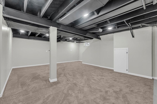 basement featuring carpet