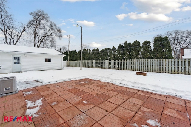 view of snow covered patio