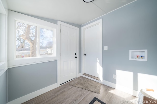 foyer entrance with light hardwood / wood-style flooring