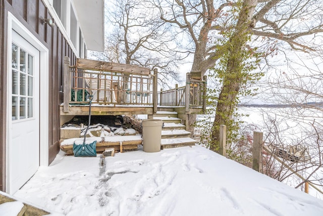 view of snow covered deck