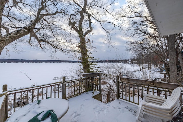 view of snow covered deck