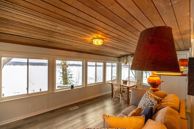 sunroom / solarium featuring wooden ceiling