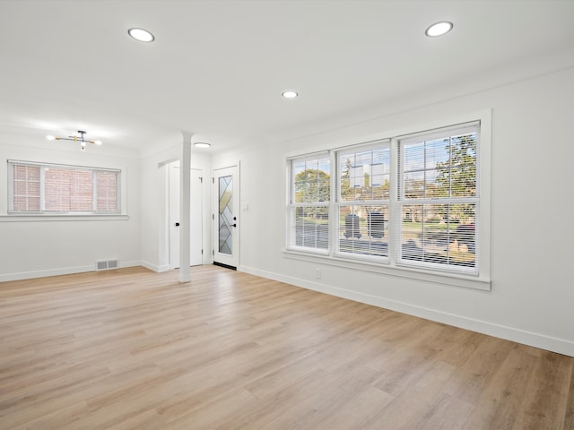 interior space with light hardwood / wood-style floors