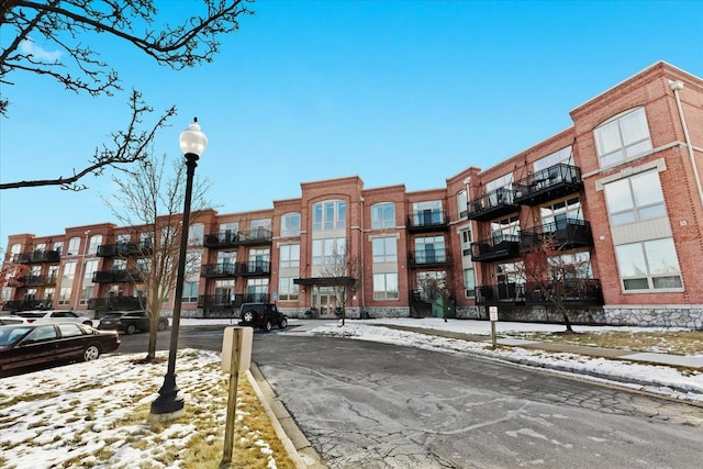 view of snow covered property