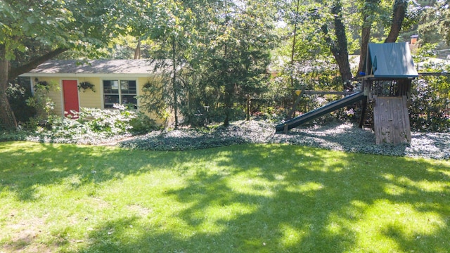 view of yard with a playground