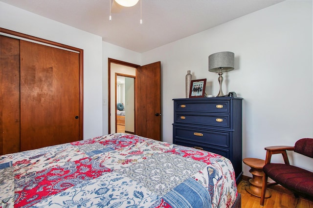 bedroom featuring hardwood / wood-style flooring and a closet