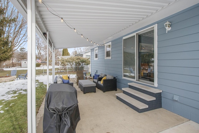 view of patio featuring area for grilling and an outdoor hangout area