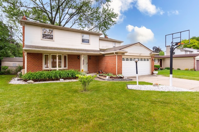 view of front property featuring a garage and a front yard