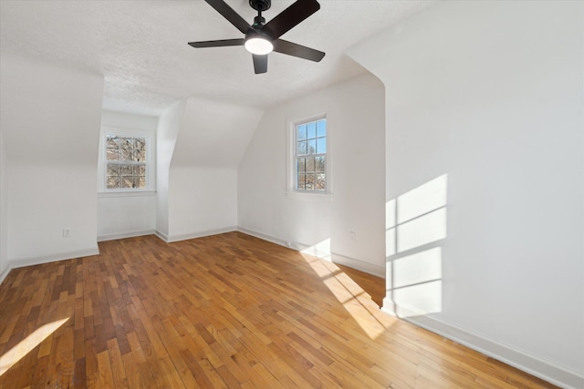 additional living space with wood-type flooring, plenty of natural light, and a textured ceiling