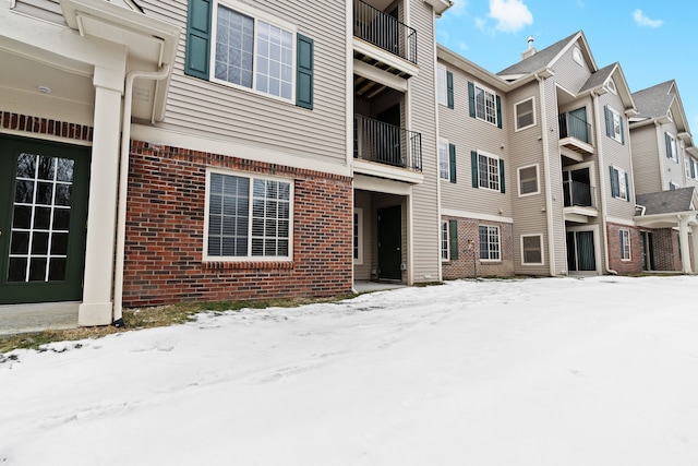 view of snow covered building