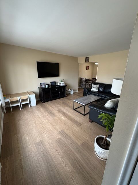 living room with light hardwood / wood-style floors