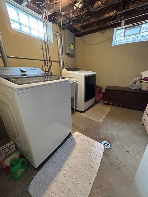 washroom featuring washer and clothes dryer and electric panel