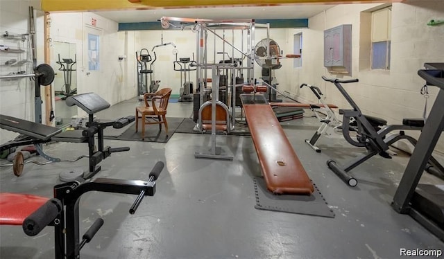 workout area featuring electric panel