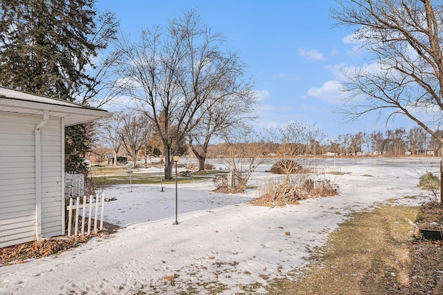 view of yard layered in snow