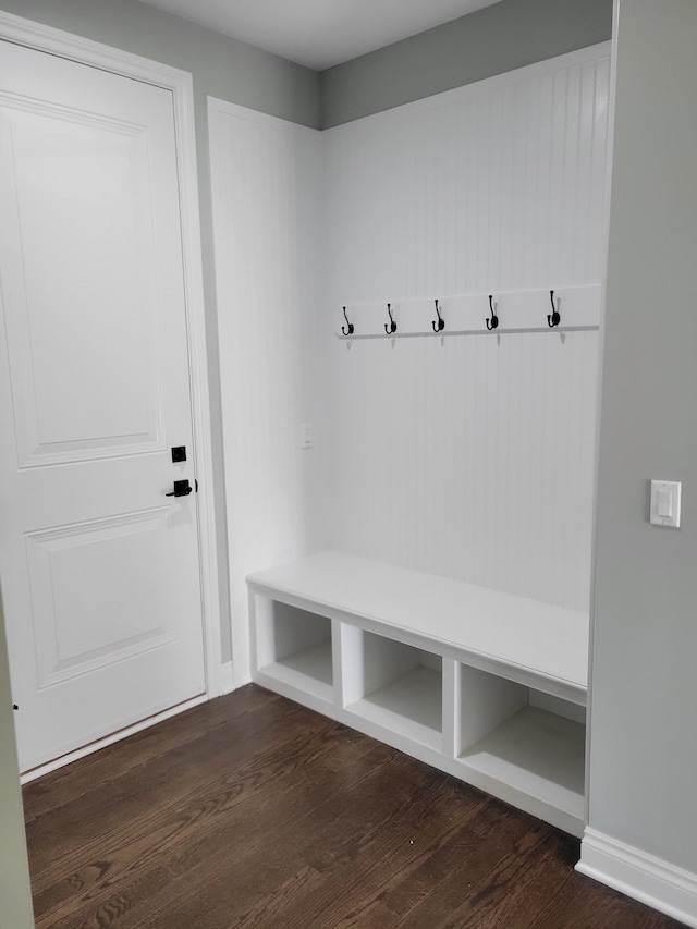 mudroom with dark wood-type flooring