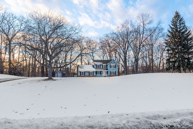 view of yard layered in snow