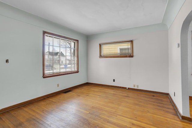 empty room featuring a wealth of natural light and light hardwood / wood-style flooring