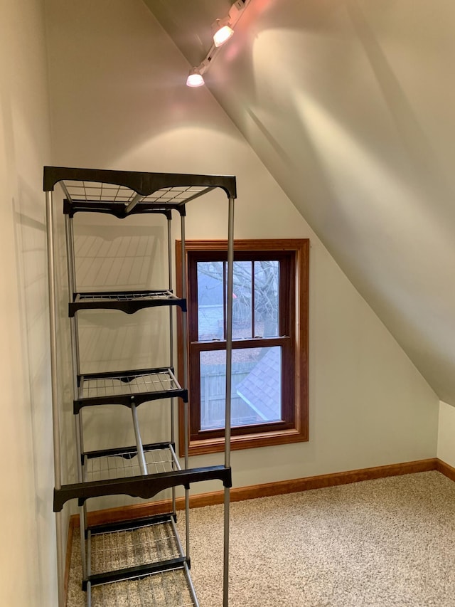 bonus room with carpet floors and vaulted ceiling