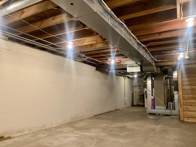 basement with heating unit