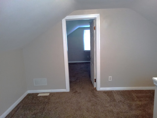 additional living space with lofted ceiling and carpet flooring