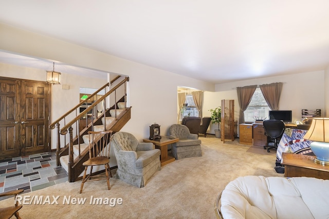 living room featuring carpet flooring