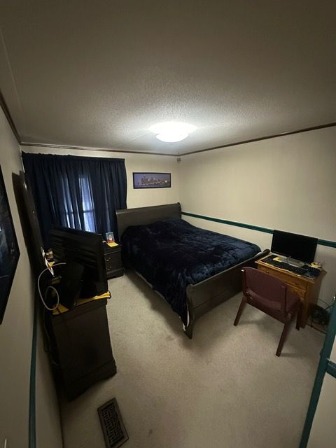 bedroom featuring carpet floors and a textured ceiling