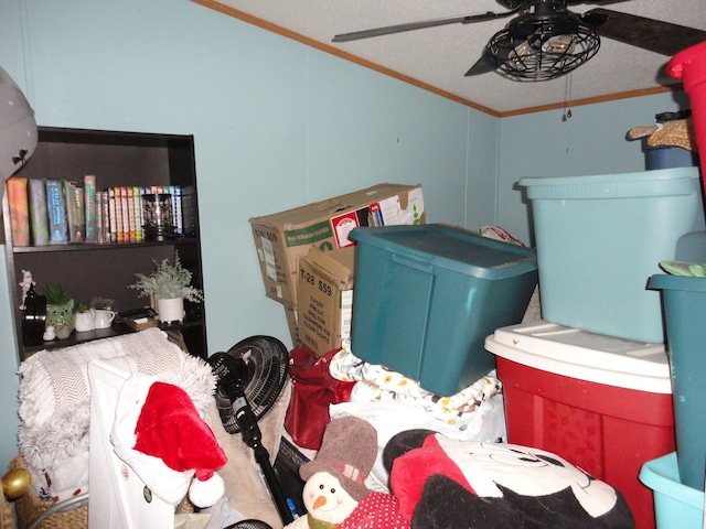 interior space featuring ceiling fan