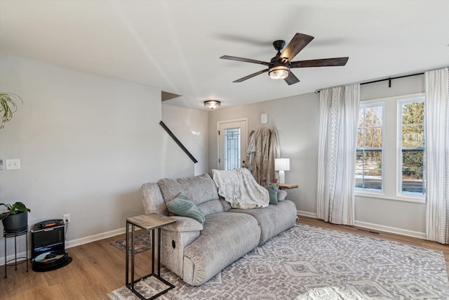 177 E Lowry, Brooklyn, MI 49230 - living room with ceiling fan, healthy amount of natural light, and wood finished floors