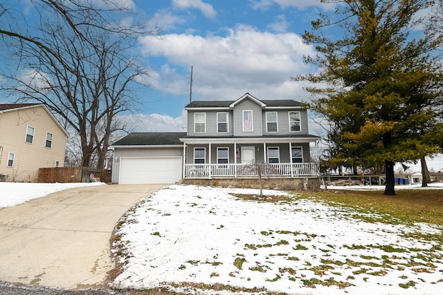 front facade featuring a porch and a garage