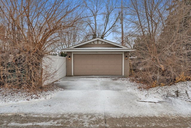 view of snow covered garage