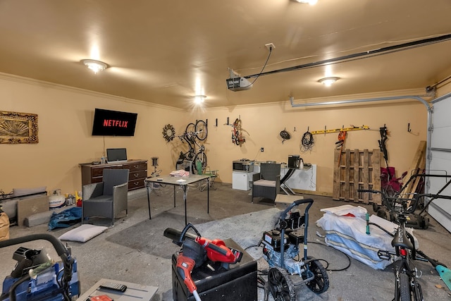 garage with a garage door opener