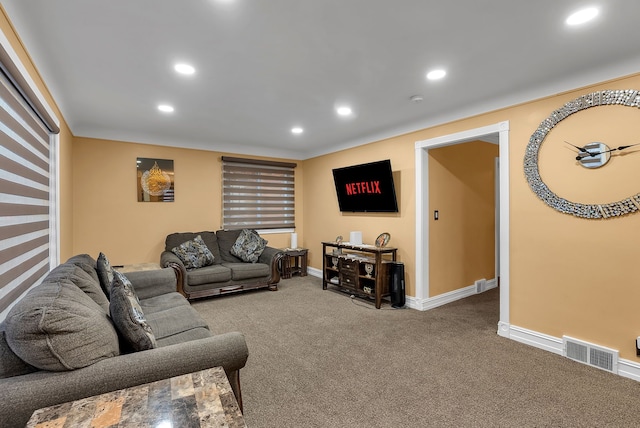 living room featuring carpet floors