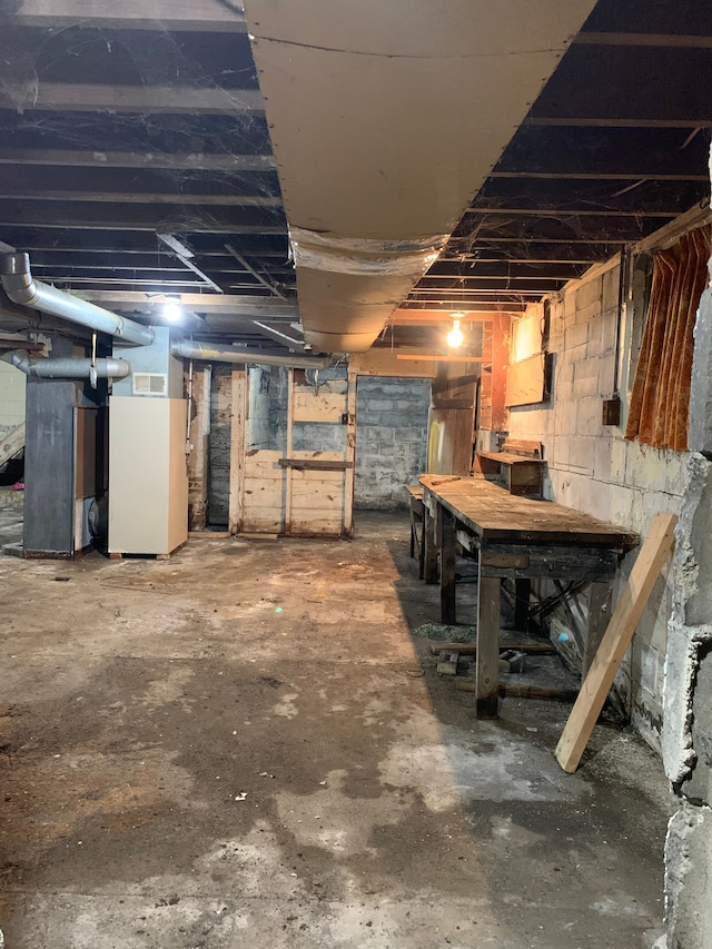 basement featuring heating unit